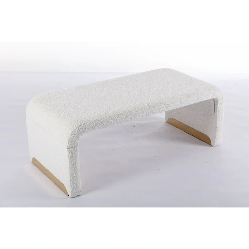 Modern New Boucle Fabric Loveseat Ottoman Footstool Bedroom Bench Shoe Bench With Gold Metal Legs