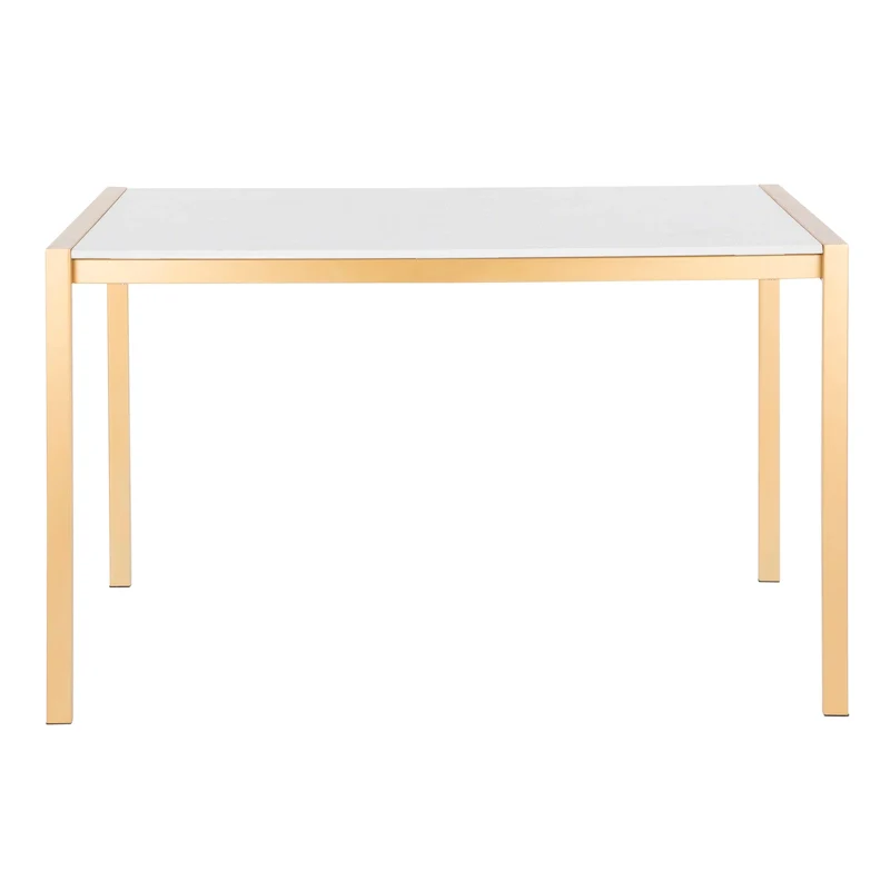 White Marble / Clear Glass Top Gold Metal Dining Table (Seats 6)