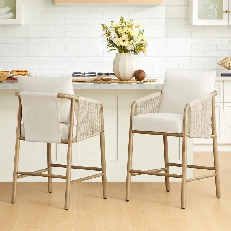 Lynn Counter Height Bar Stool with Braid Wood Arm Set of 2