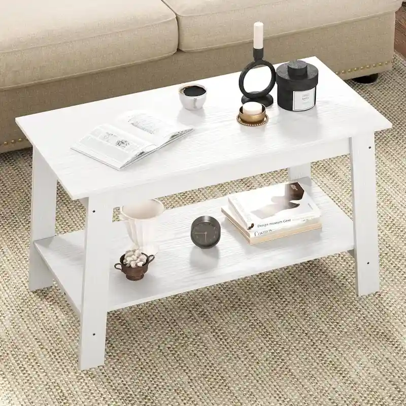 2-Tier Coffee Table with Storage Shelf – White / Black / Brown, Rustic Industrial Style