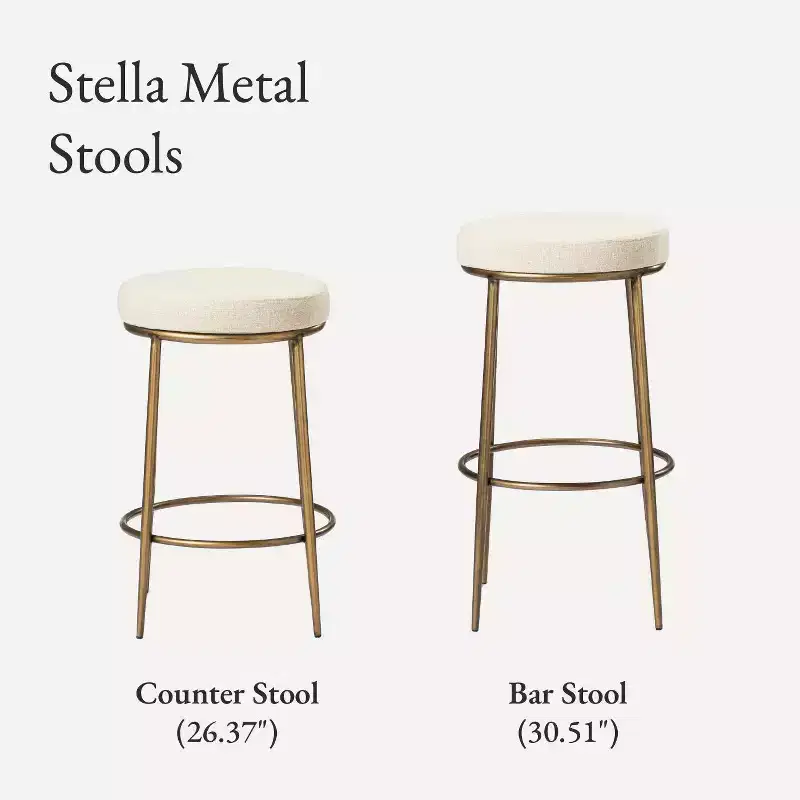Maven Lane Stella Backless Metal Counter Stool with Fabric Upholstered Seat 26