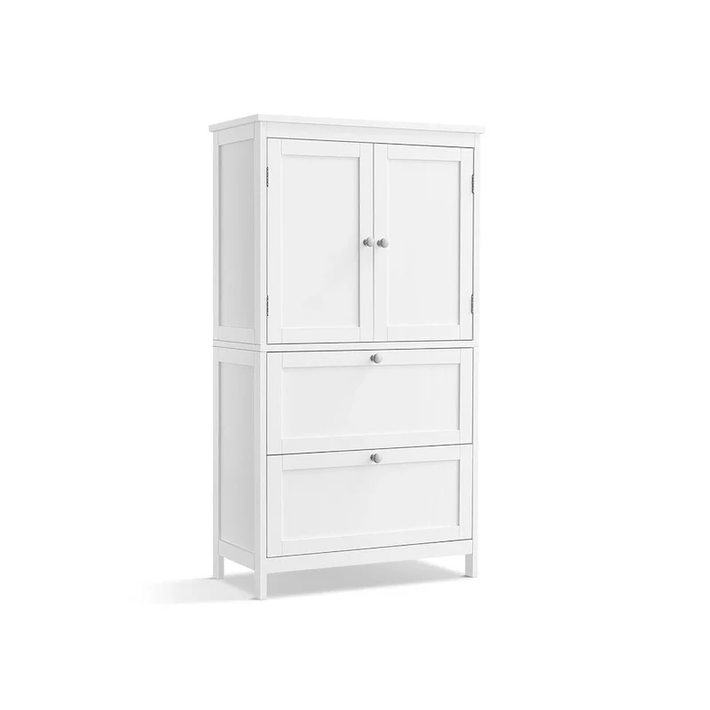 Freestanding Bathroom Cabinet with 2 Drawers & Adjustable Shelf — White / Dove Grey / Forest Green