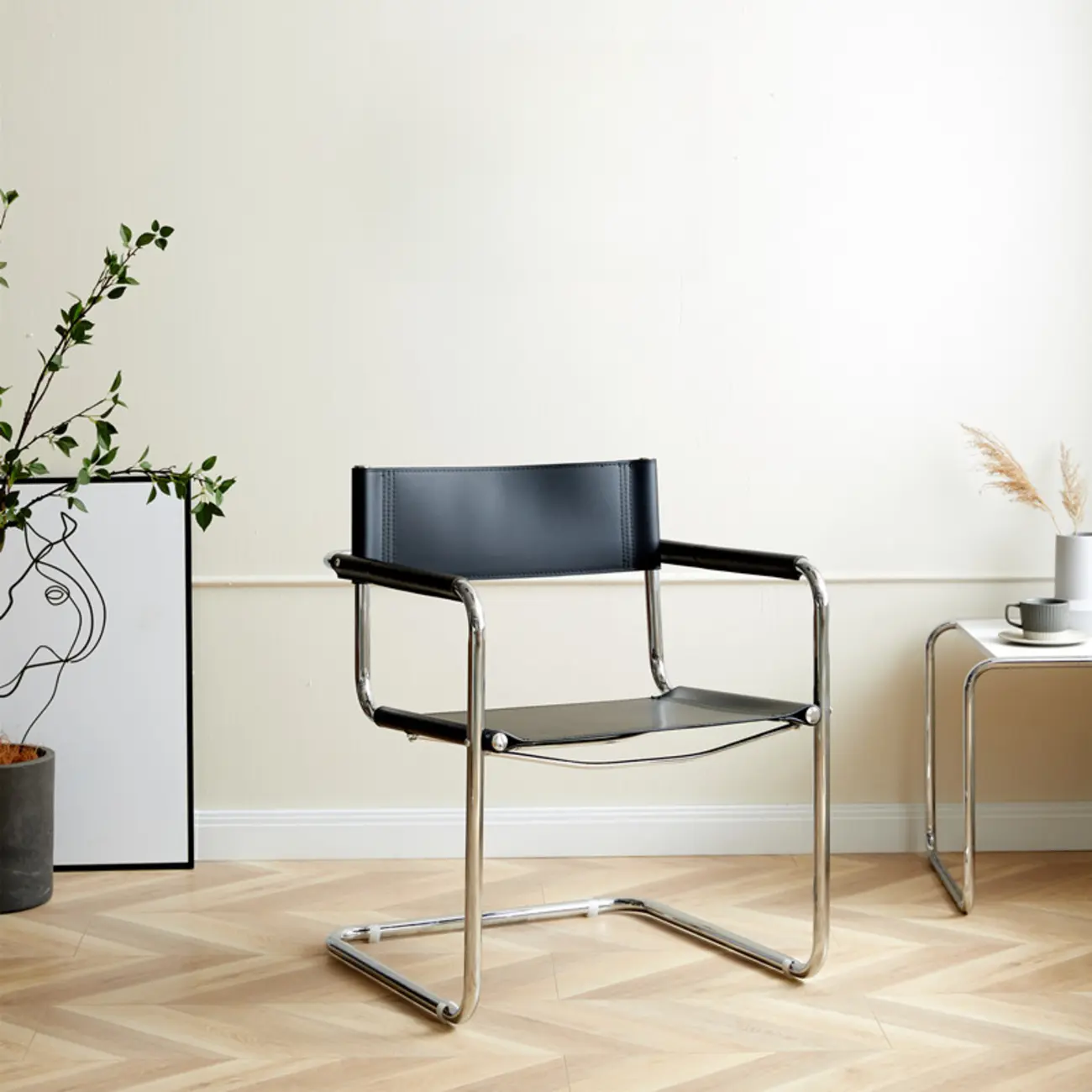 Modern Stainless Steel Open Back Arm Dining Chair