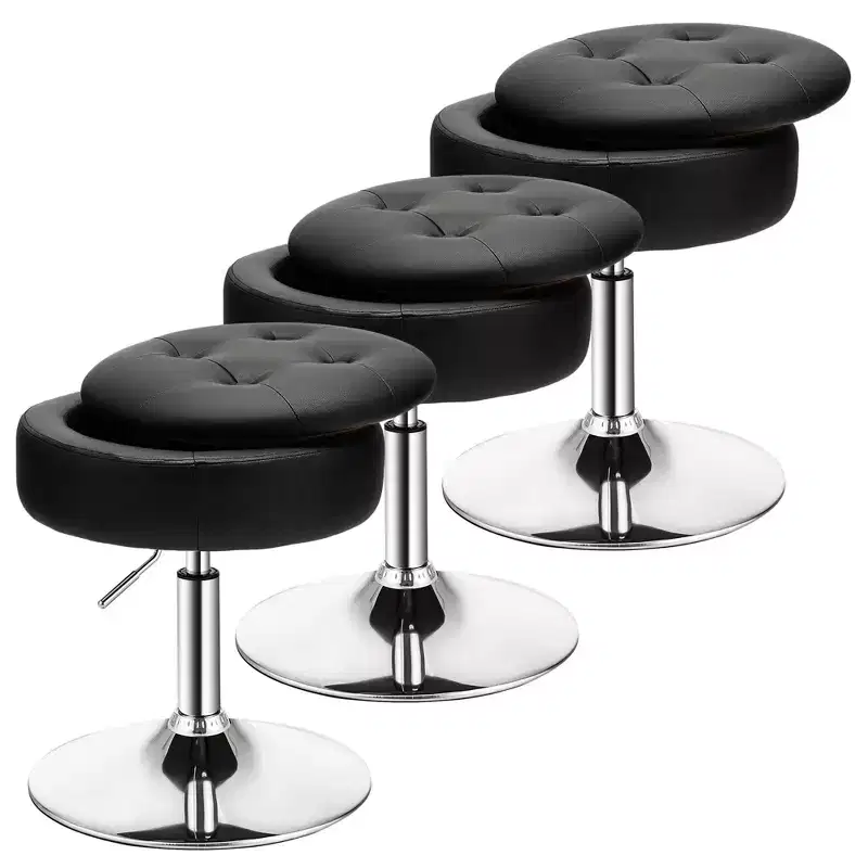 Costway Set of 3 AdjustableVanity Stool 360 Swivel Storage Makeup Chair with Tray White/Black/Pink