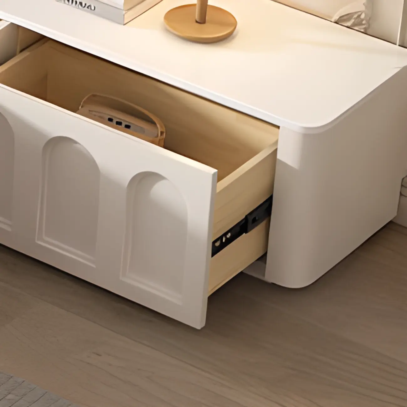 White Modern Long Wooden TV Stand with Drawers