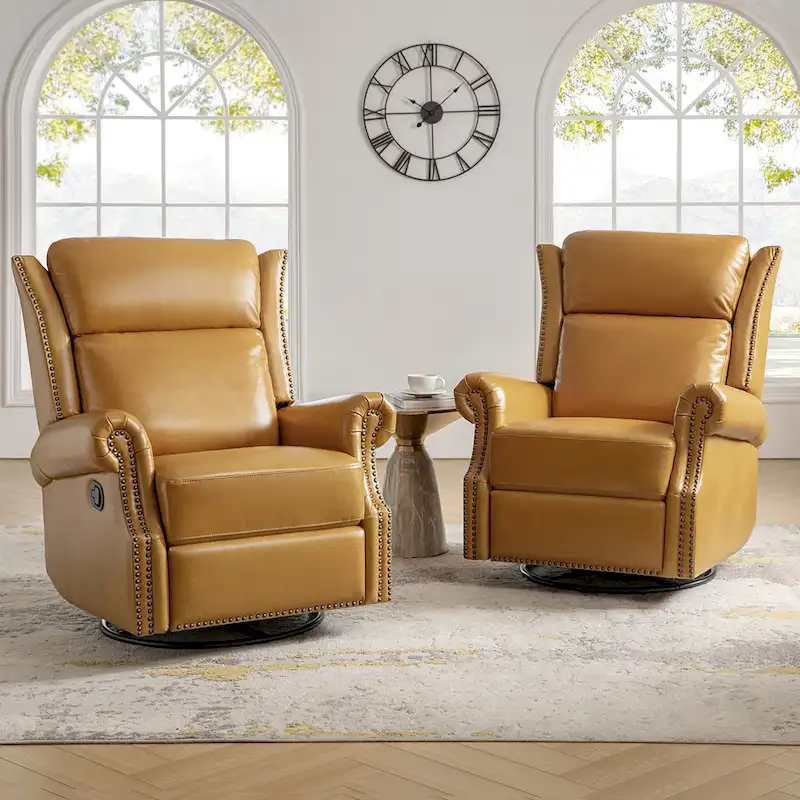 Viviana Traditional Genuine Leather Manual Swivel Glider Recliner Set of 2