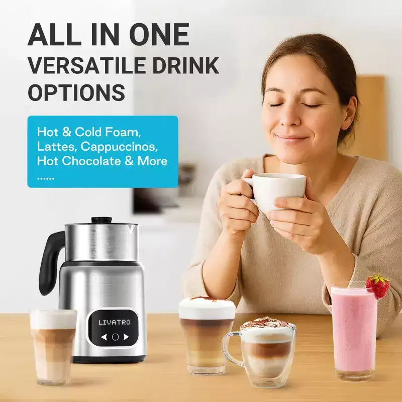 14-in-1 Electric Milk Frother with 21oz Detachable Cup, IH Fast Heating  Smart Memory, Steamer for Latte/Coffee , Dishwasher Safe