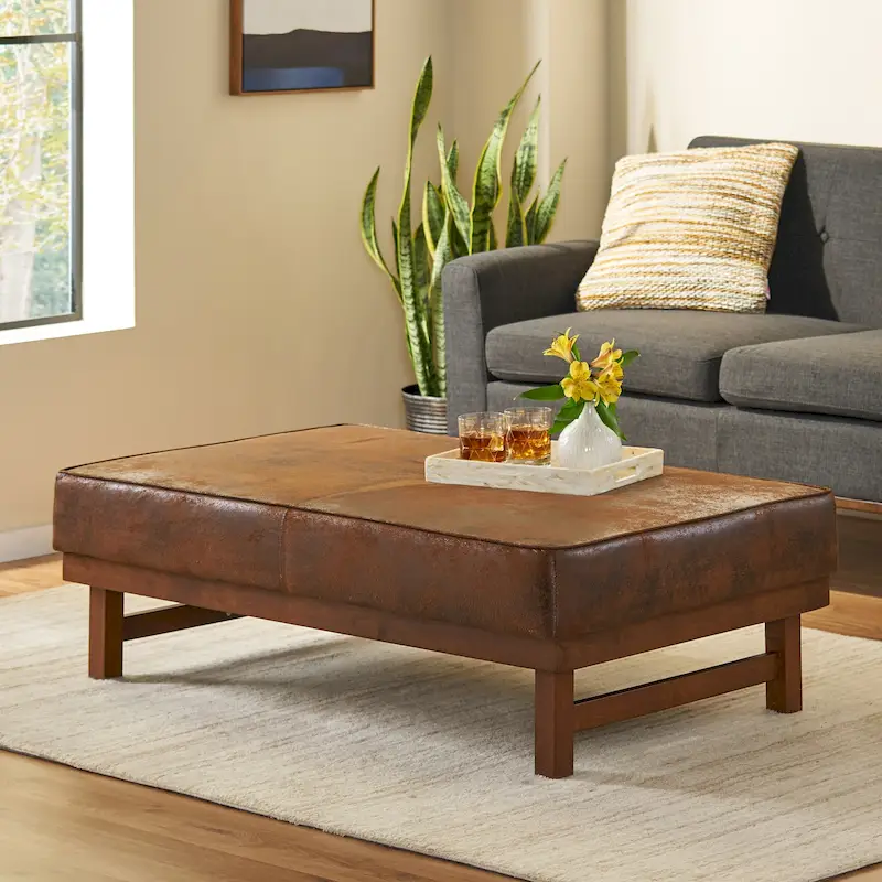 Modern Microfiber Cocktail Ottoman with Wood Frame