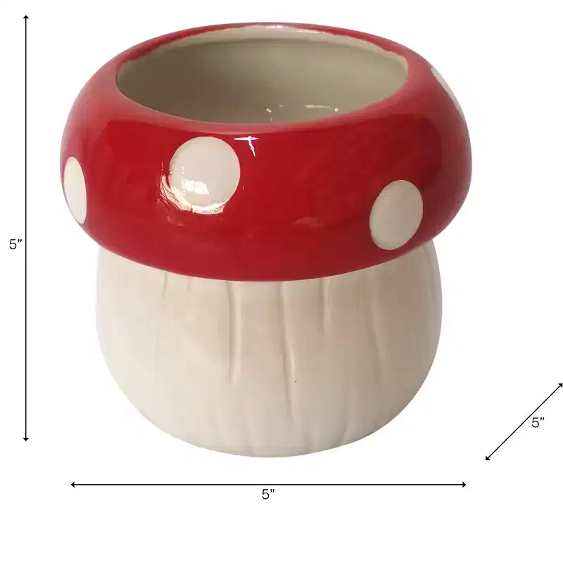 Decorative Ceramic and Porcelain Mushroom-Shaped Design Planter - Indoor Home and Outdoor Garden Decor - 5 White