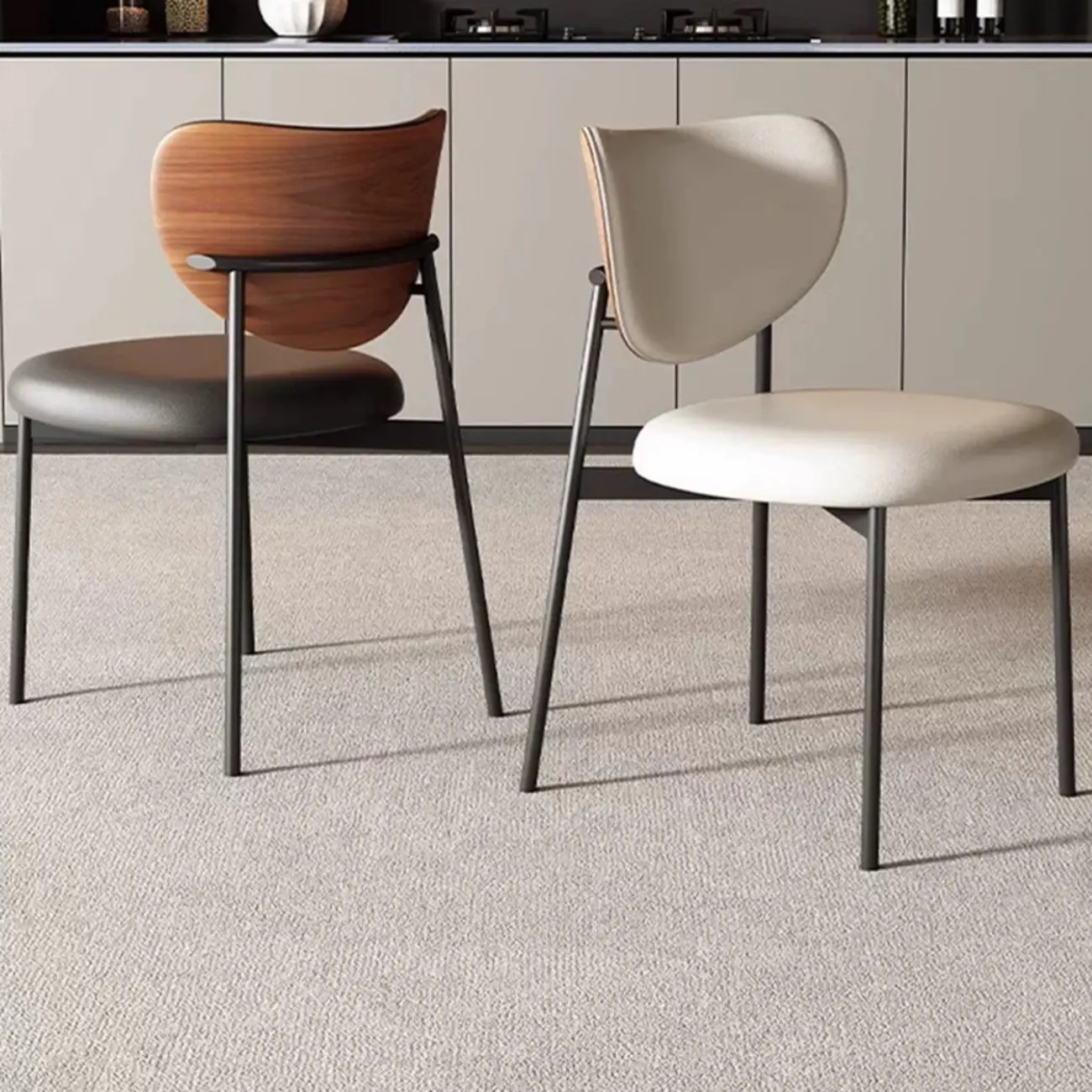 Mid-Century Modern Curved Back Leather Dining Chairs