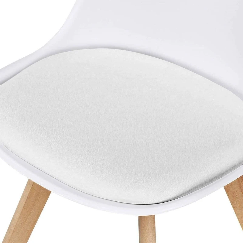 Set of 4 Modern White Shell Dining Chair Upholstered Padded Seat w/ Beechwood Legs - 19 inches L x 21 inches W x 32 inches H