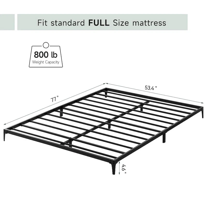 Black Metal Platform Bed Frame, No Box Spring, Twin/Full/Queen, 1–2 Person