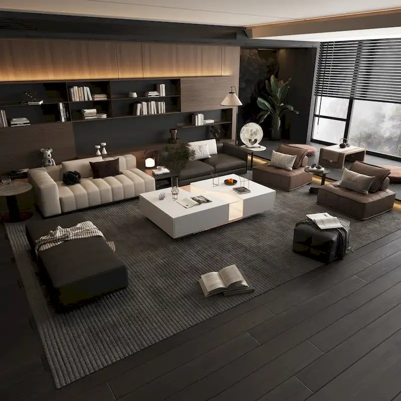 White Coffee Table with 2 Drawers, Tempered Glass Top and LED Lighting