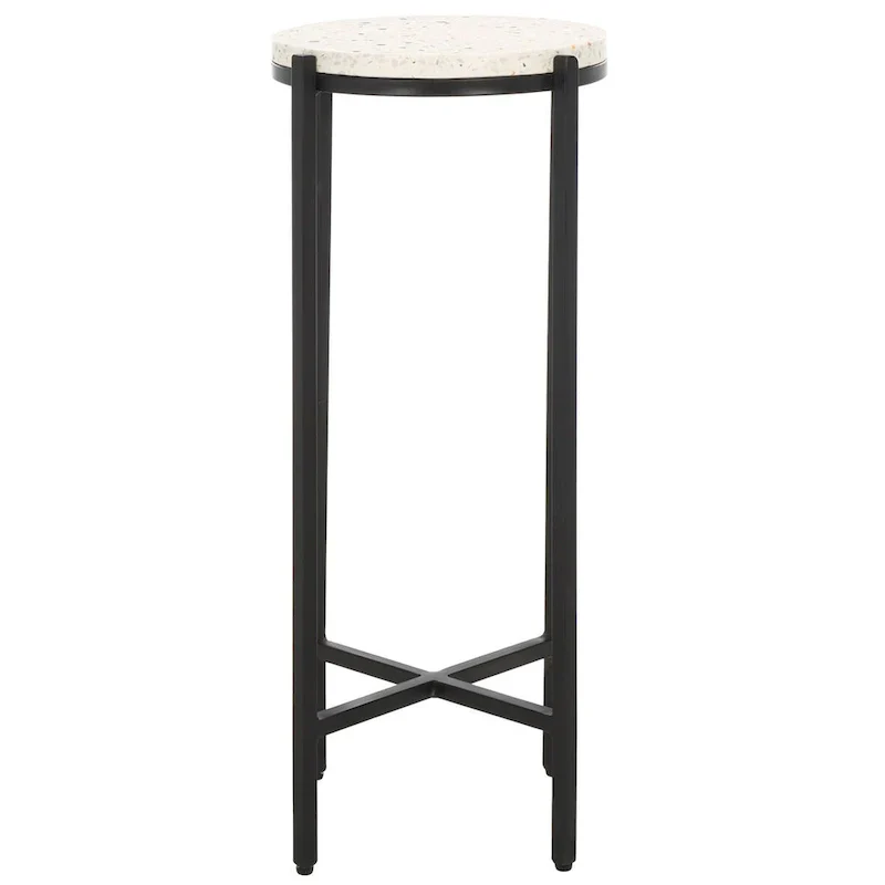 White Marble Top Round Drink Table with Black Legs