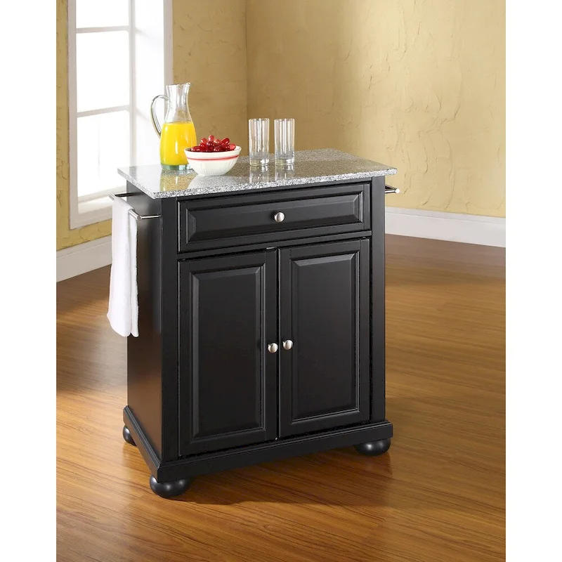 Alexandria Solid Granite Top Portable Kitchen Island in Black Finish - 18d x 31w x 33.5h