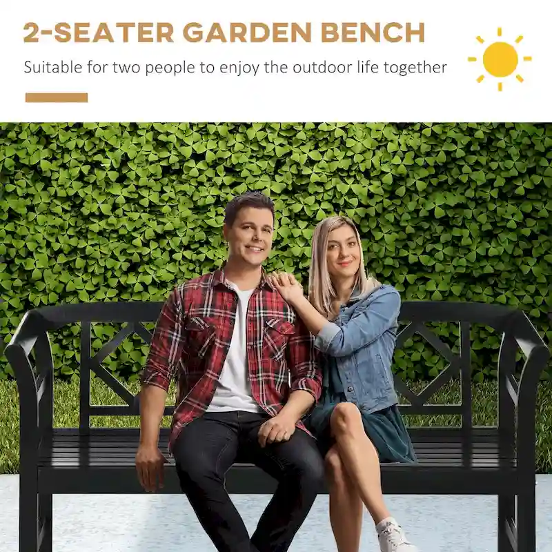 Outsunny Wooden Patio Bench Outdoor Garden Bench with Backrest and Armrests - 61.50L * 20.75W * 32.75H