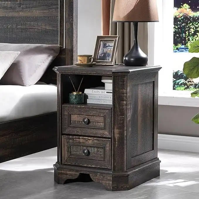 18 Farmhouse Nightstand with Charging Station, End Table,Side Table
