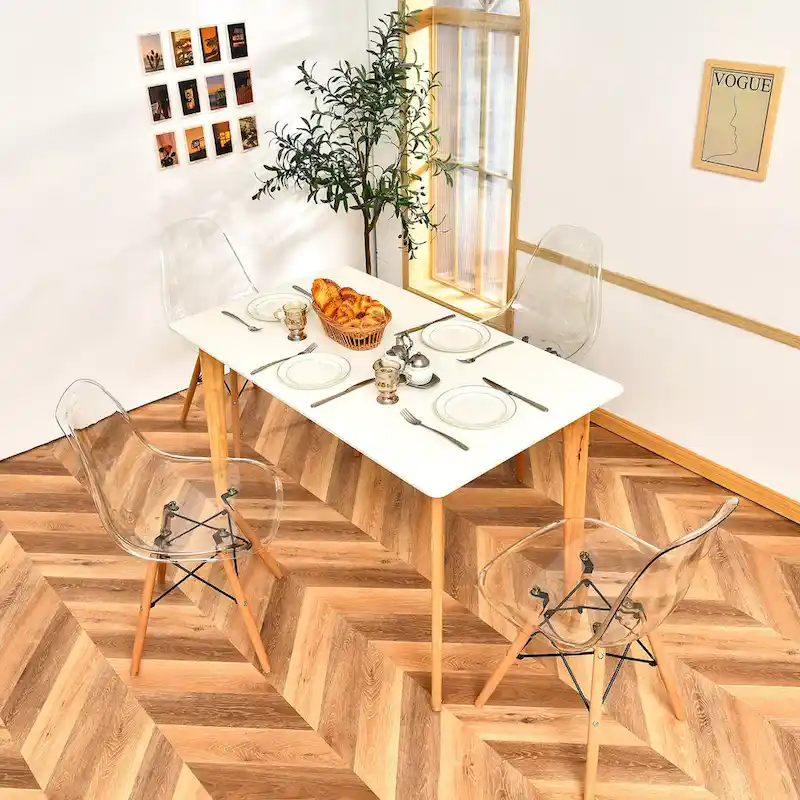 Set of 4 Dining Chairs Modern Plastic Shell Side Chair w/ Clear Seat &