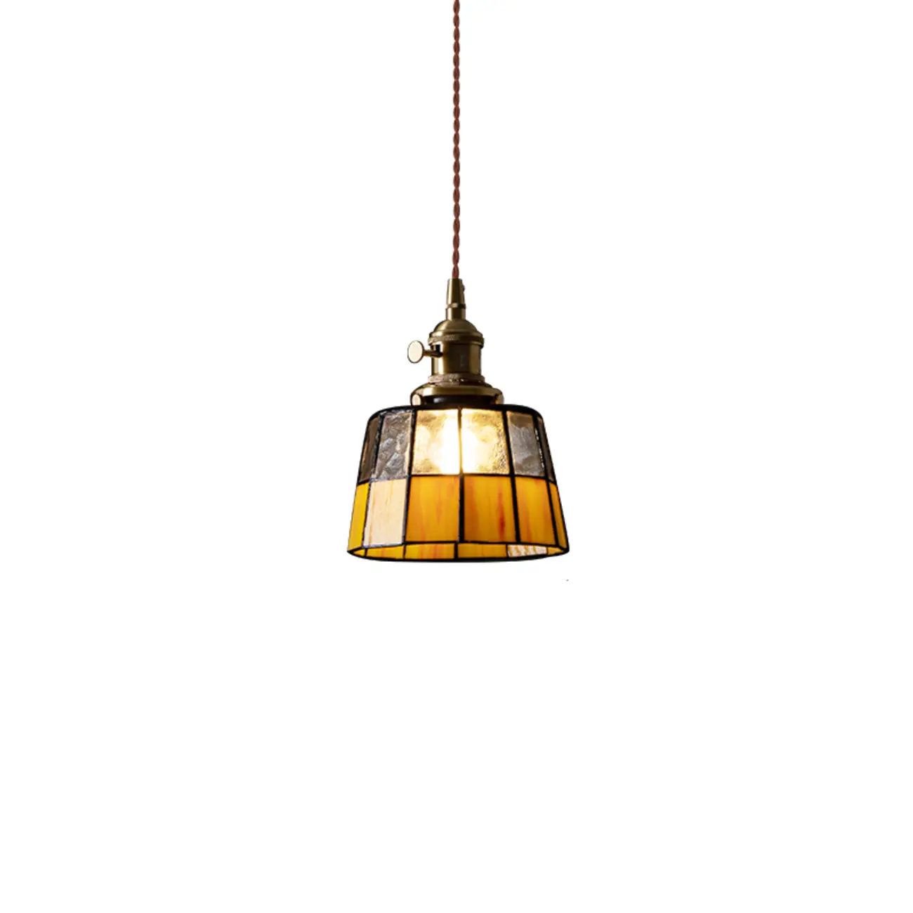 Frosted Yellow Glass Antique Brass Geometric Pendant Light