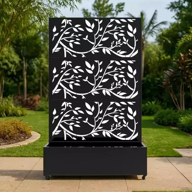 Privacy Screen Planter Box, 3-Panel 72 h x 47 w Outdoor Garden Fence with Built-in Raised Bed for Vining Plants & Veggies