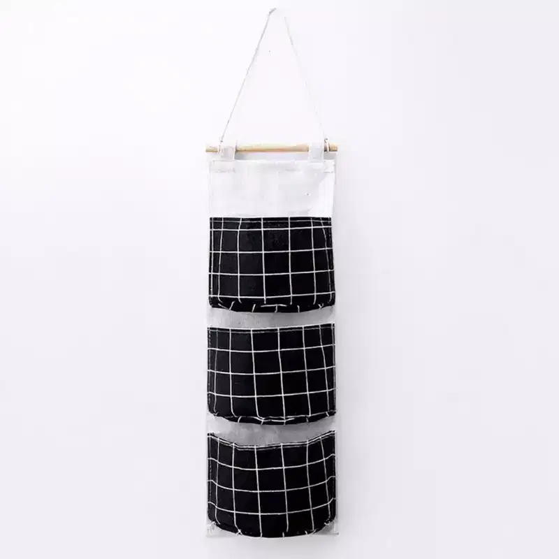 Alilang Hanging Wall Organizer with Three Pockets and Black Grid Pattern 22.5x7.8 in