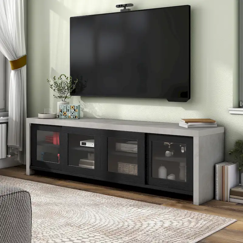Haylin Contemporary 71-inch Glass Multi-functional Storage TV Console by
