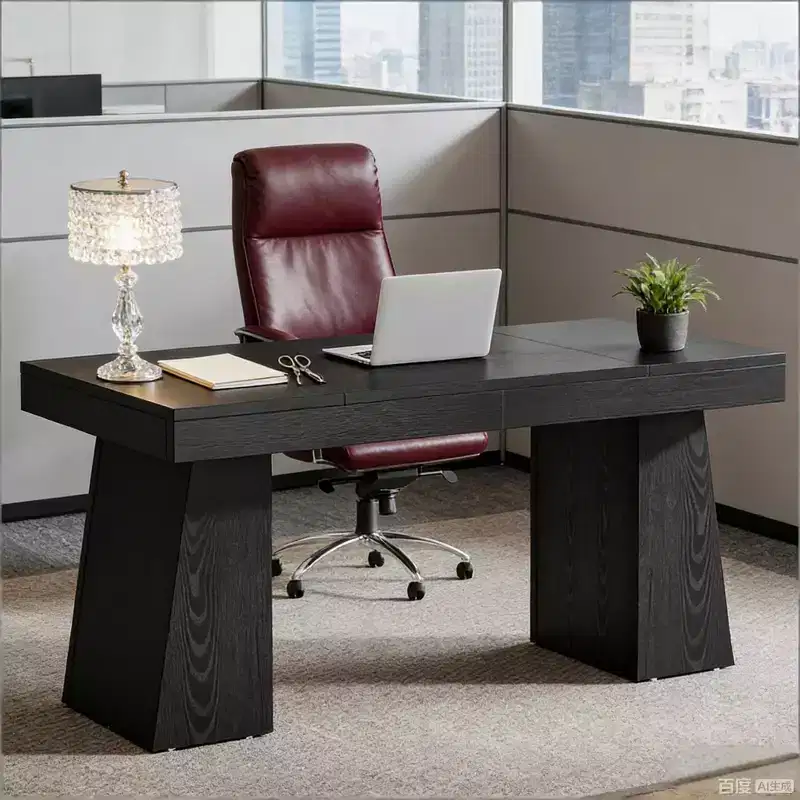 TUYOHW 55 Wood Workstation Desk,Computer Desk with Double Trapezoid Base,Mid-Century Modern Executive Desk for Home Office,Stylish Workstation