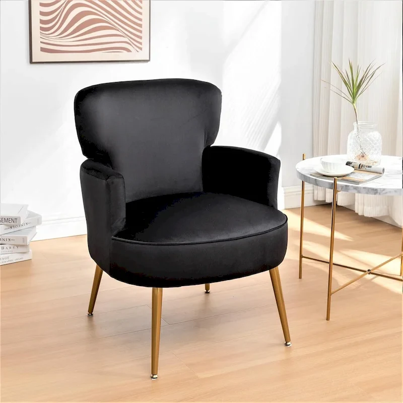 Velvet Accent Chair with Gold Metal Legs