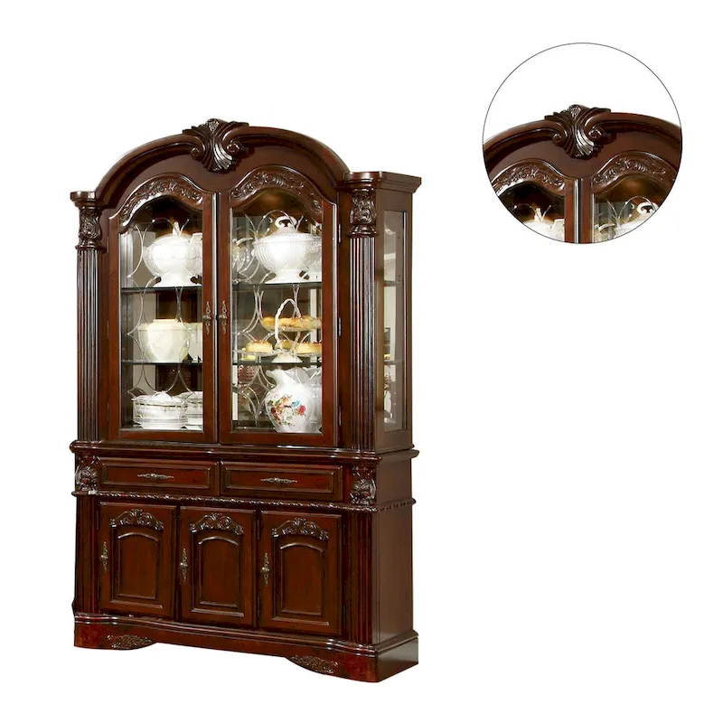 Brown Cherry Hutch and Buffet Cabinet