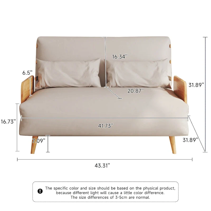 43.3 Upholstered Loveseat Sofa Bed, Beige