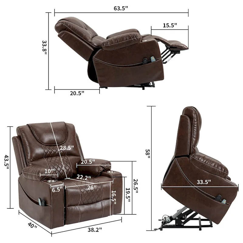 Power Lift Recliner Leather with Massage and Heating