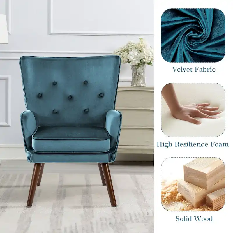 Modern Upholstered Velvet Wingback Accent Arm Chair, Set of 2 - 36.6 H x 28 W x 28.4 D