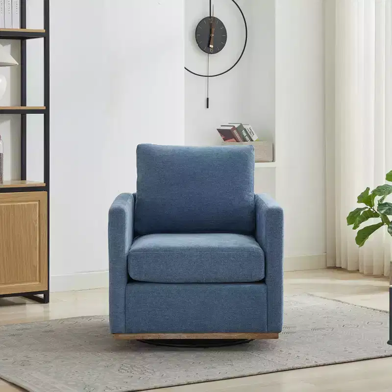 GDFStudio Clare 30.7 W Chenille Upholstered Wood Swivel Accent Chair with Metal Base