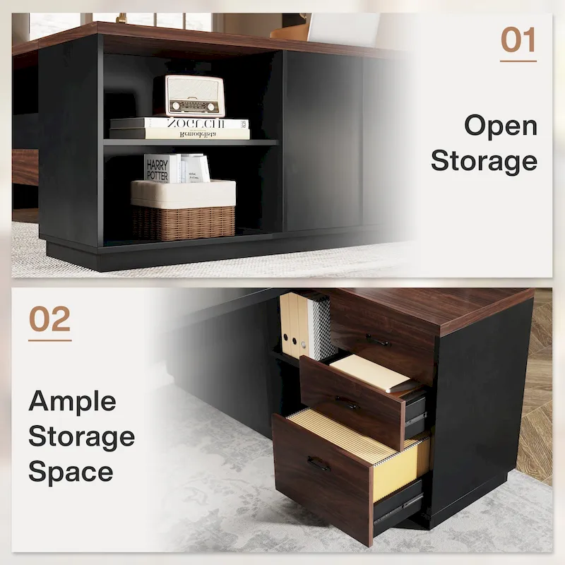 78.7-inch L Shaped Executive Desk with Drawers and Lateral File Cabinet