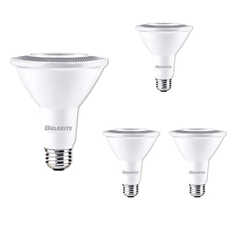 Bulbrite Pack of (4) 10 Watt Dimmable Flood PAR30 Long Neck Medium (E26) LED Light Bulb - Cool White Light