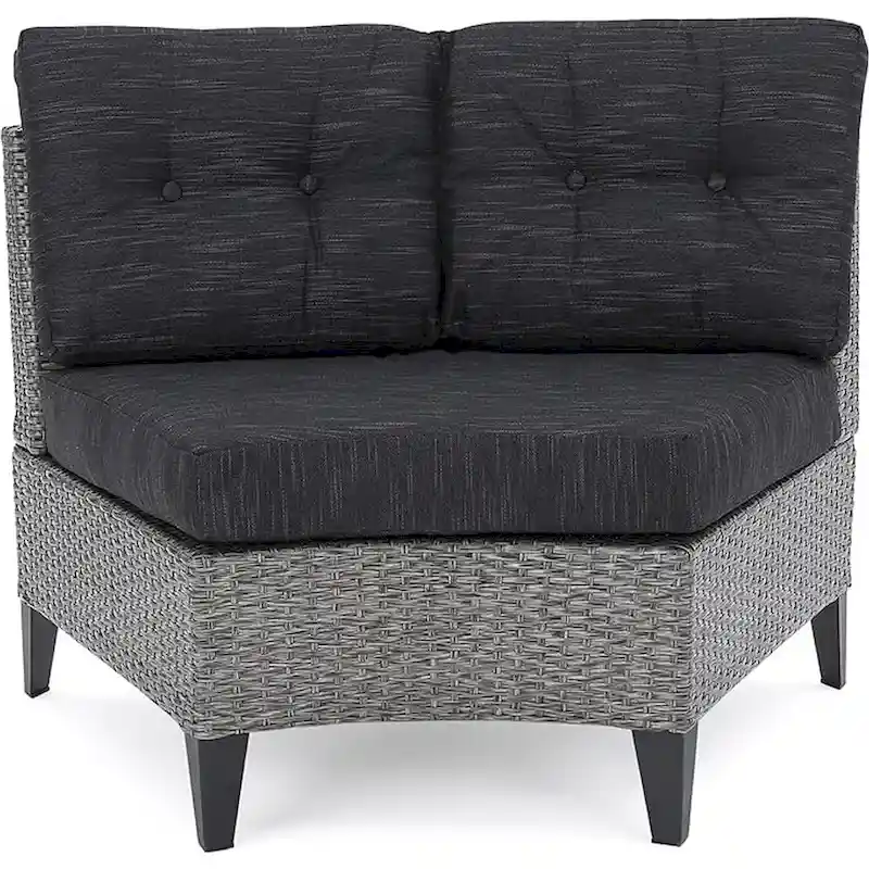 Rune Outdoor Curved 4 Seater Sofa, PE Rattan Weave, Iron, Gray Fabric