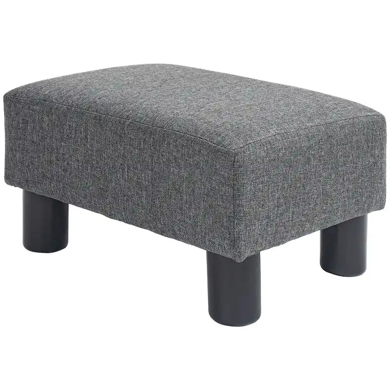 Dark Blue Linen Footrest Ottoman - Rectangle Cube Design