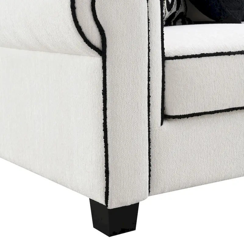 White Chenille Loveseat with Accent Pillows