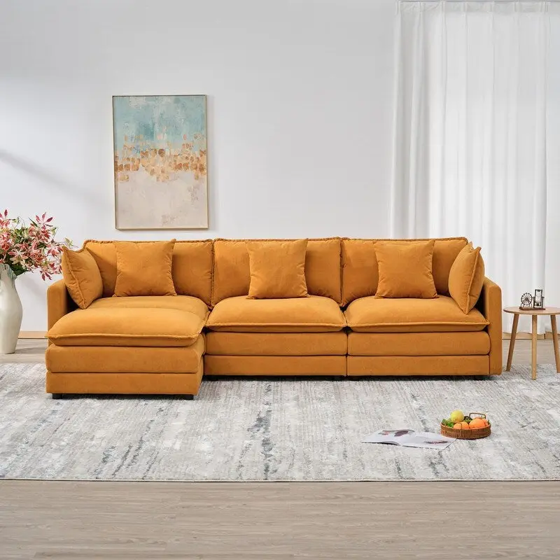 110.2 Chenille Three Seater Upholstered Sofa, Ottoman