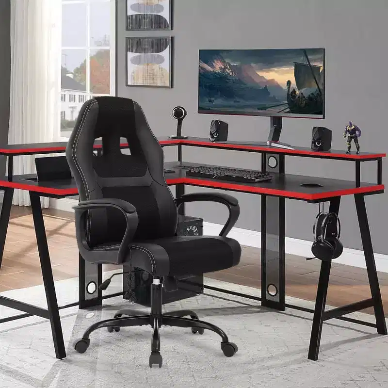 BestMassage Gaming Chair Office Chair with Lumbar Support Adjustable Height PU Leather Executive Chair for Women Men Adults
