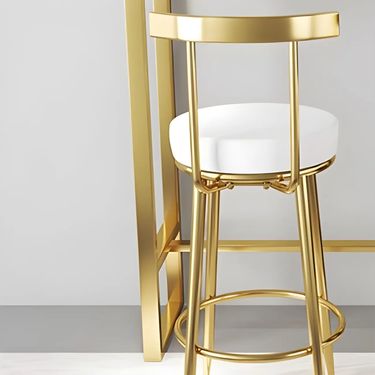 Glam White Faux Marble Golden Metal Trestle Bar Tables
