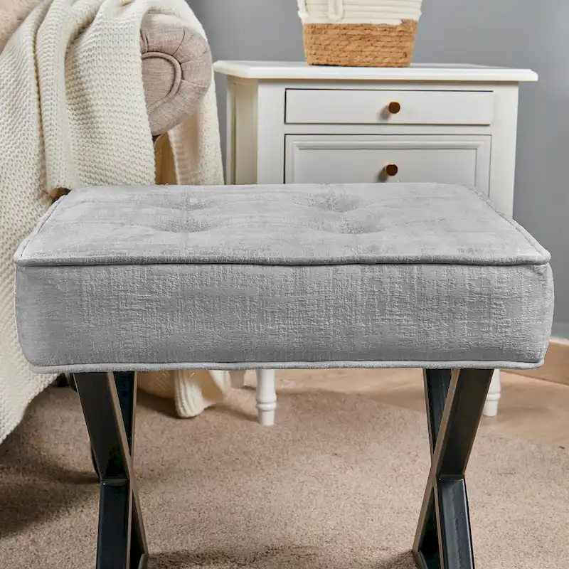 Textured Velvet Ottoman Vanity Stool 18X18X17