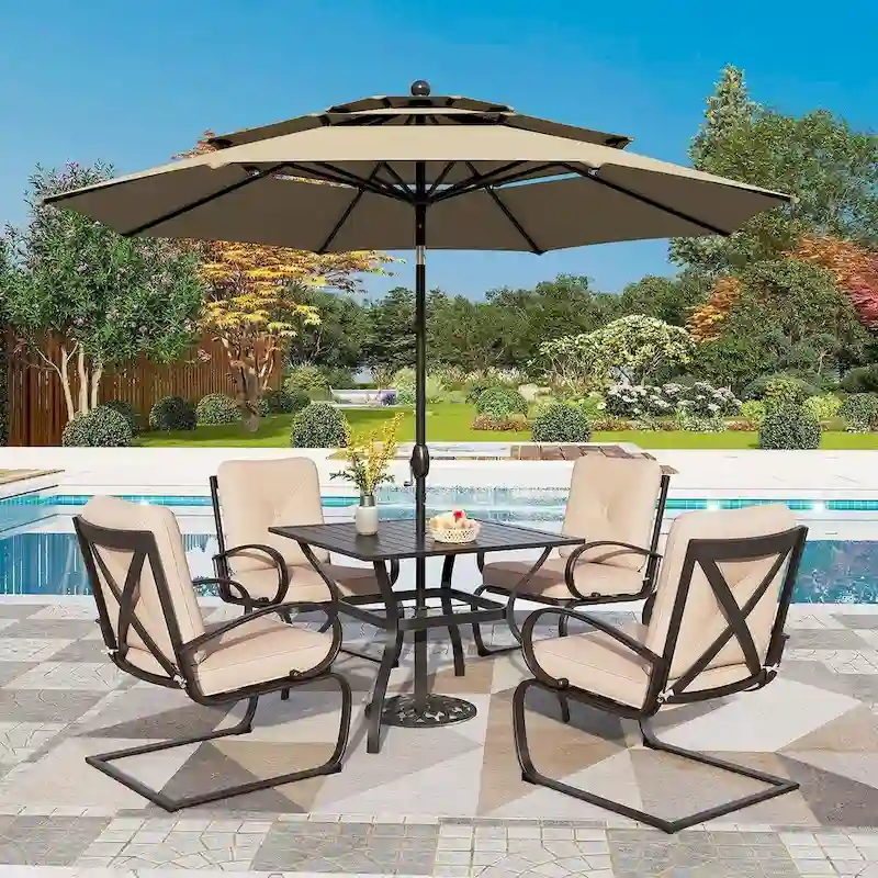 5-Piece Patio Dining Set, 4 Metal Spring Motion Dining Chairs and 1 Square Table with 1.57