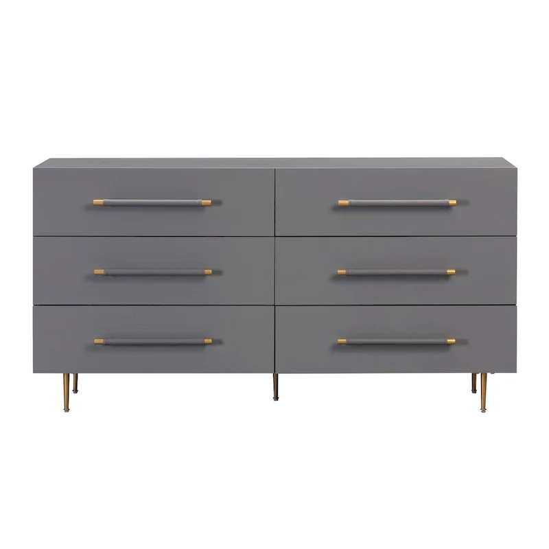 White / Grey / Black 6-Drawer Dresser, Single