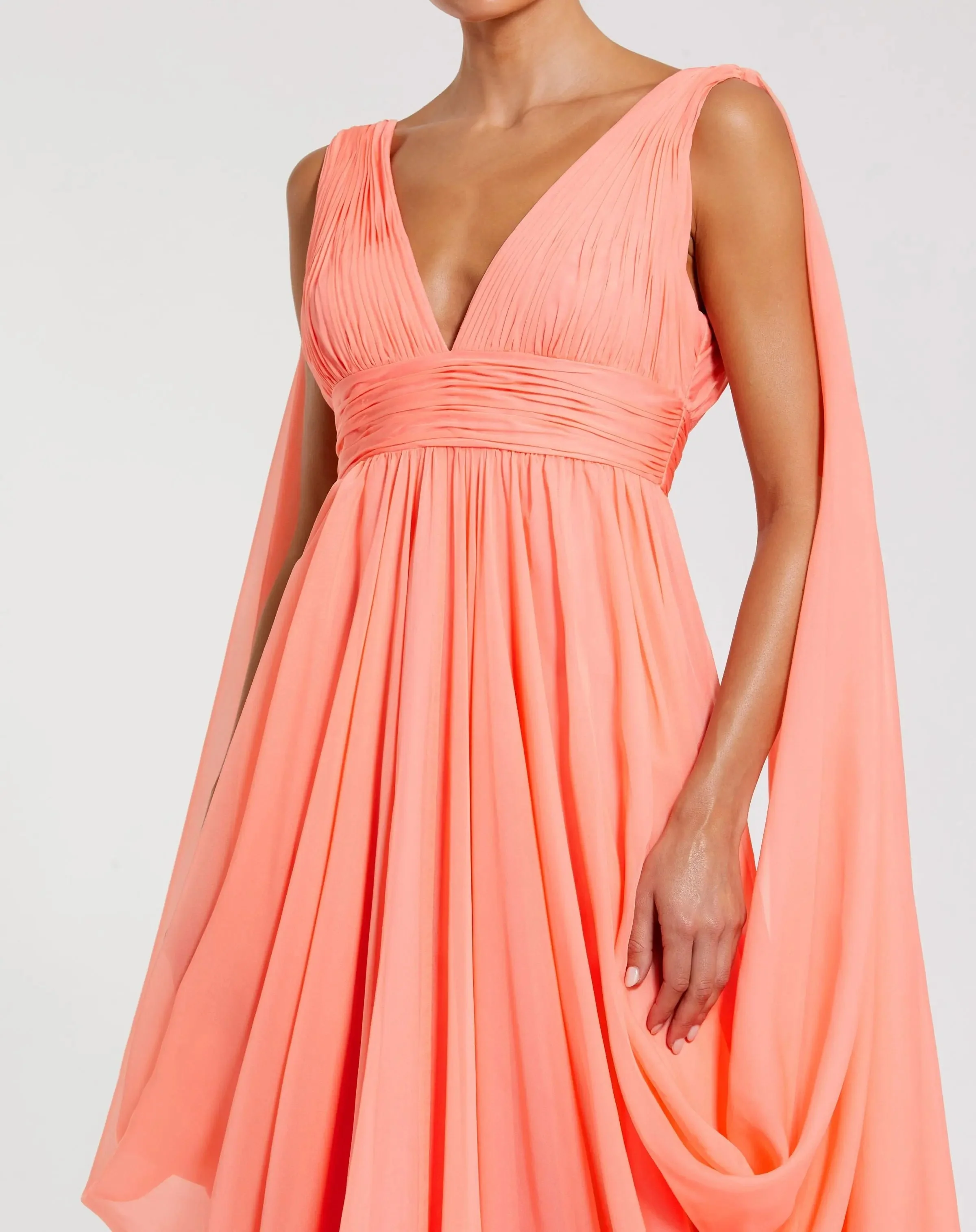 Pink V-Neck A-Line Chiffon Gown with Draped Details