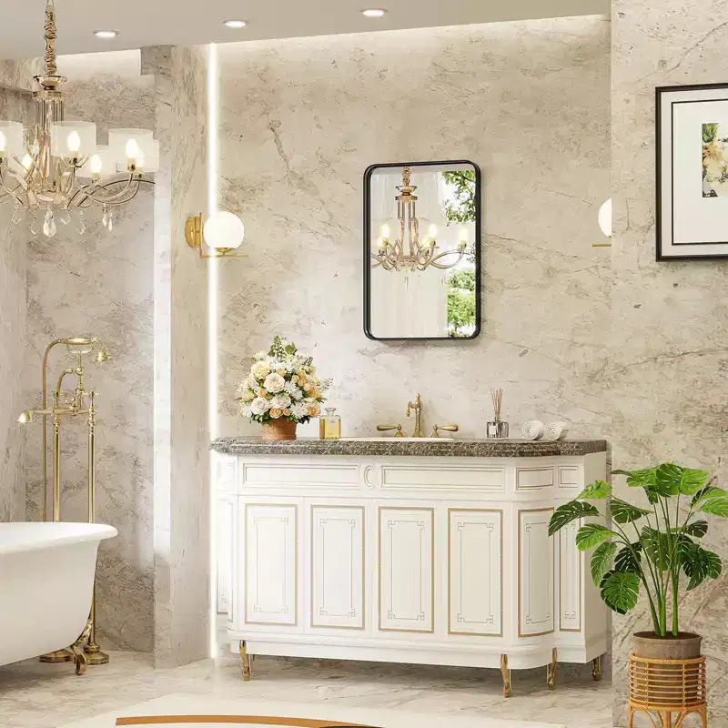 Okak Modern Black Rectangle Tempered Glass Bathroom Mirror Vanity Mirror,Aluminum Alloy Framed Wall Mirror for Bathroom