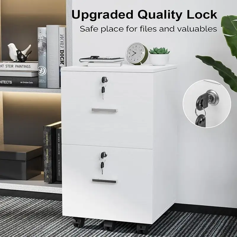 2-Drawer Rolling Wood File Cabinet with Lock
