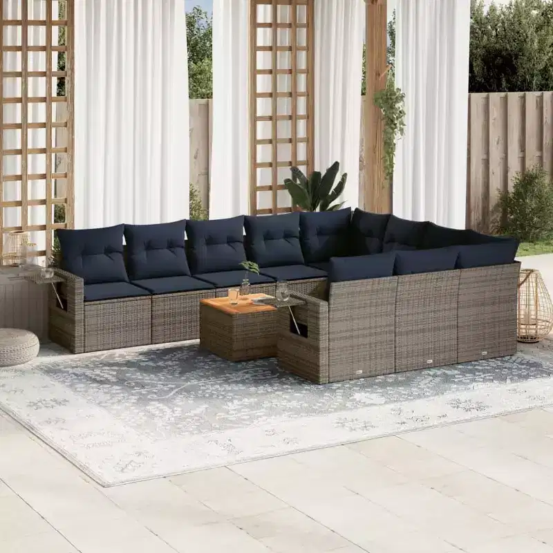 vidaXL 11 Piece Garden Sofa Set with Cushions Grey Poly Rattan