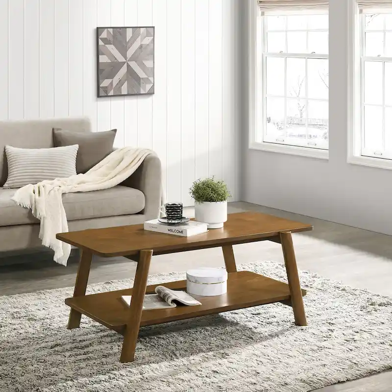 Mid-Century Modern Wood Shelf Coffee Table