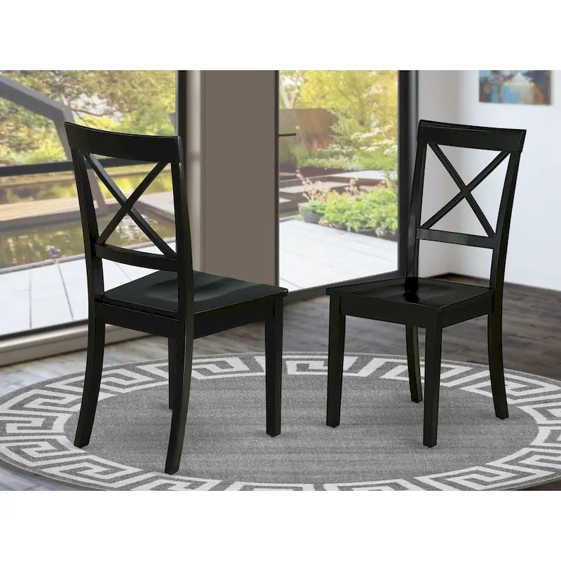 Dining Room Chairs - Cross Back Solid Wood Seat Chairs, Set of 2, Black